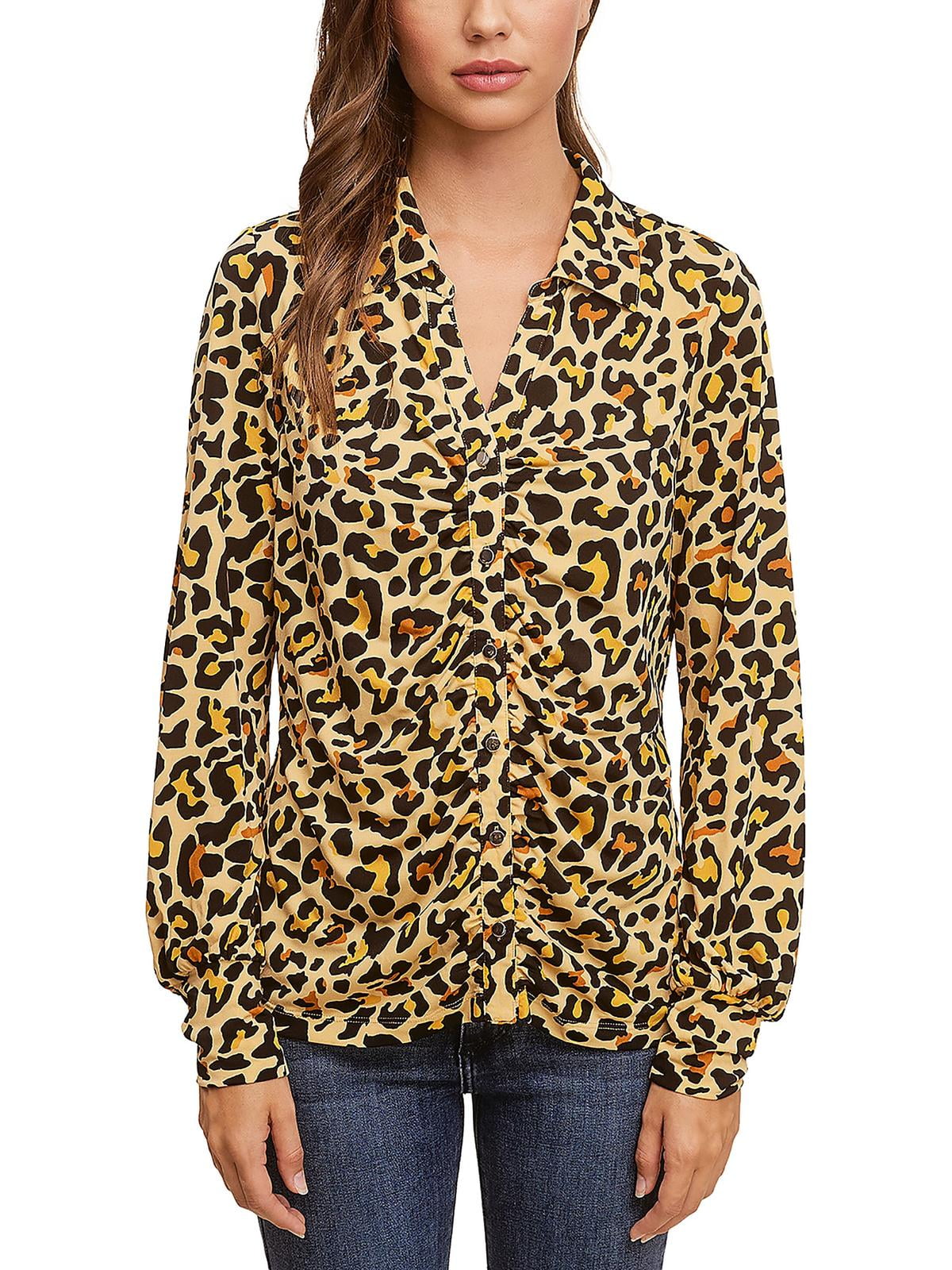 Camisa de um fio com frente franzida e estampa animal