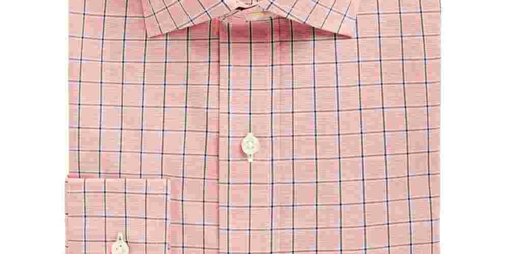 Camisa social masculina Club Room com estampa de janela xadrez e gola pontiaguda, ajuste clássico, elástica, tamanho rosa, 18x34-35