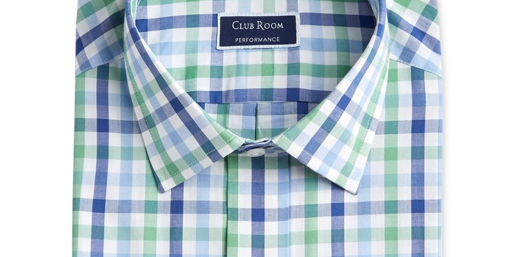 Camisa social masculina Club Room Classic Regular Fit Performance Multi Gingham Verde Tamanho 16X34X35