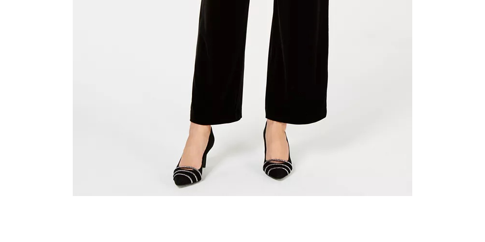 Calça feminina Alfani de veludo com perna larga, preta, tamanho grande