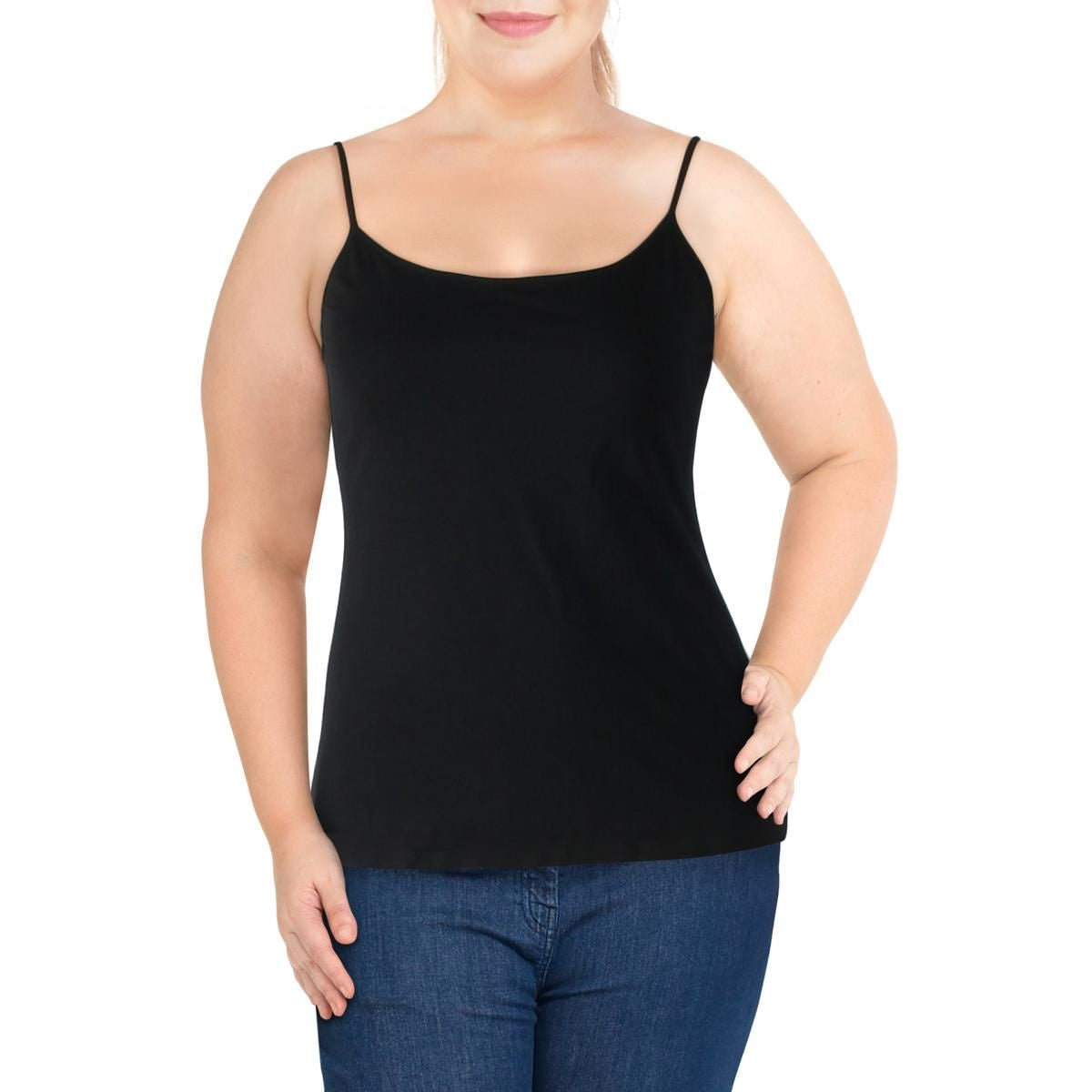 Camisola curta sem mangas feminina Maison Jules, preta, tamanho grande