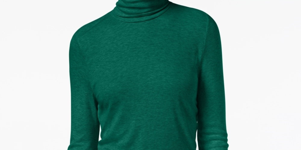 INC International Concepts Feminino Gola Alta em Malha Canelada Verde Tamanho XX-G