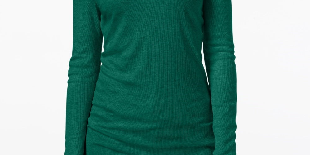 INC International Concepts Feminino Gola Alta em Malha Canelada Verde Tamanho XX-G