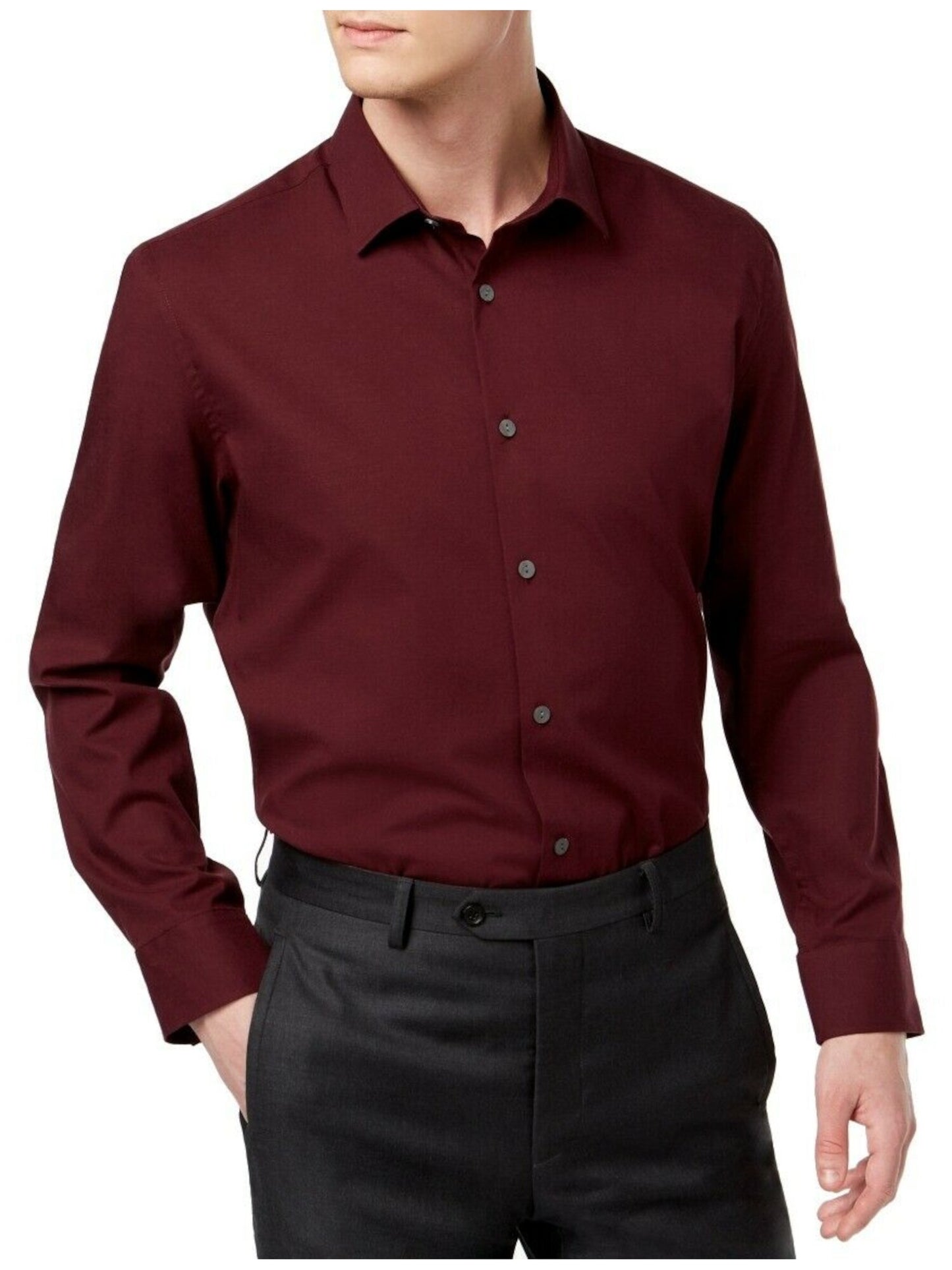 Camisa social elástica com gola clássica Alfani masculina, tamanho vinho, tamanho pequeno