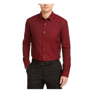Camisa social elástica com gola clássica Alfani masculina, tamanho vinho, tamanho pequeno