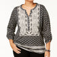 Blusa feminina plus size de algodão com estampa mista e estampa camponesa, estilo &amp; co, preta, tamanho 0X