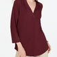 Charter Club Blusa feminina manga 3/4 vinho tamanho pequeno