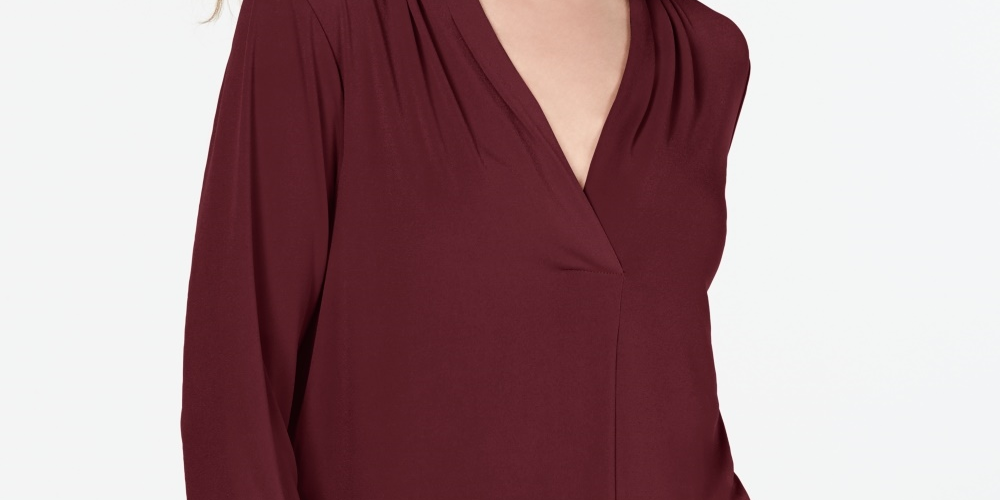 Charter Club Blusa feminina manga 3/4 vinho tamanho pequeno