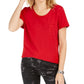 Camiseta feminina de algodão com gola redonda Style &amp; Co, vermelha, tamanho grande