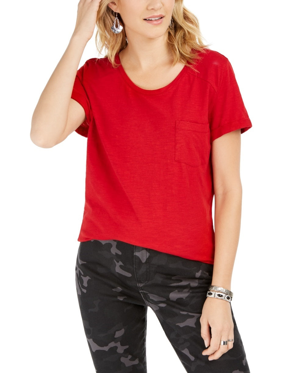 Camiseta feminina de algodão com gola redonda Style &amp; Co, vermelha, tamanho grande
