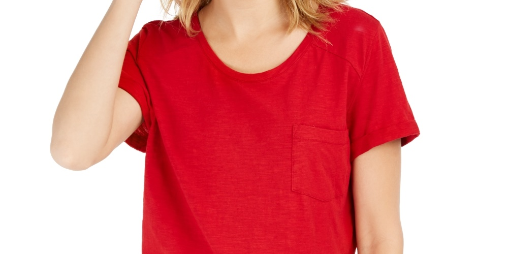 Camiseta feminina de algodão com gola redonda Style &amp; Co, vermelha, tamanho grande