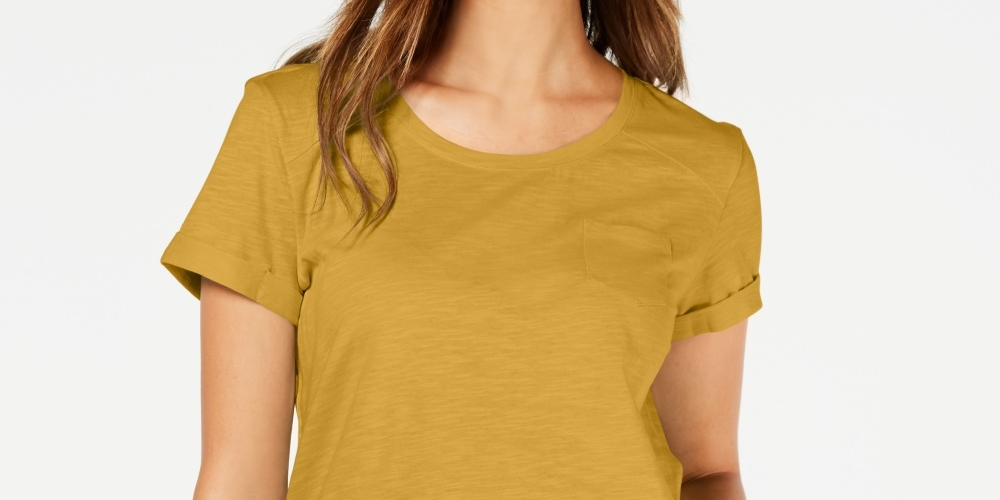 Camiseta feminina de algodão com mangas compridas Style &amp; Co, tamanho P, dourada