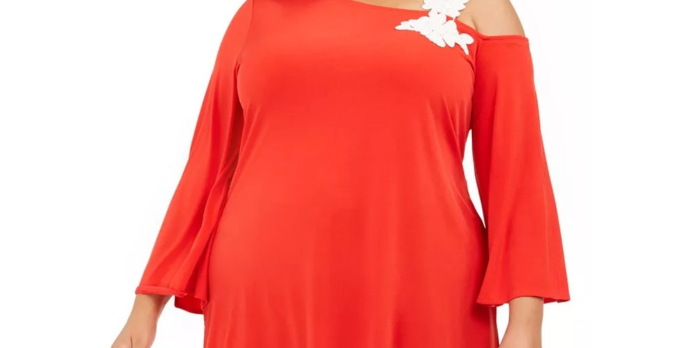 Túnica Alfani Feminina com Apliques de Um Ombro, Média, Vermelha, Tamanho 1X