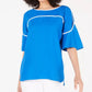 Blusa feminina Alfani Petite com decote em V e mangas curtas, azul escuro, tamanho médio