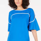 Blusa feminina Alfani Petite com decote em V e mangas curtas, azul escuro, tamanho médio