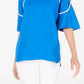 Blusa feminina Alfani Petite com decote em V e mangas curtas, azul escuro, tamanho médio