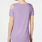 Camiseta feminina JM Collection com ombros descobertos e mangas curtas, roxa, tamanho grande