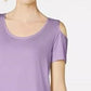 Camiseta feminina JM Collection com ombros descobertos e mangas curtas, roxa, tamanho grande