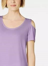 Camiseta feminina JM Collection com ombros descobertos e mangas curtas, roxa, tamanho grande