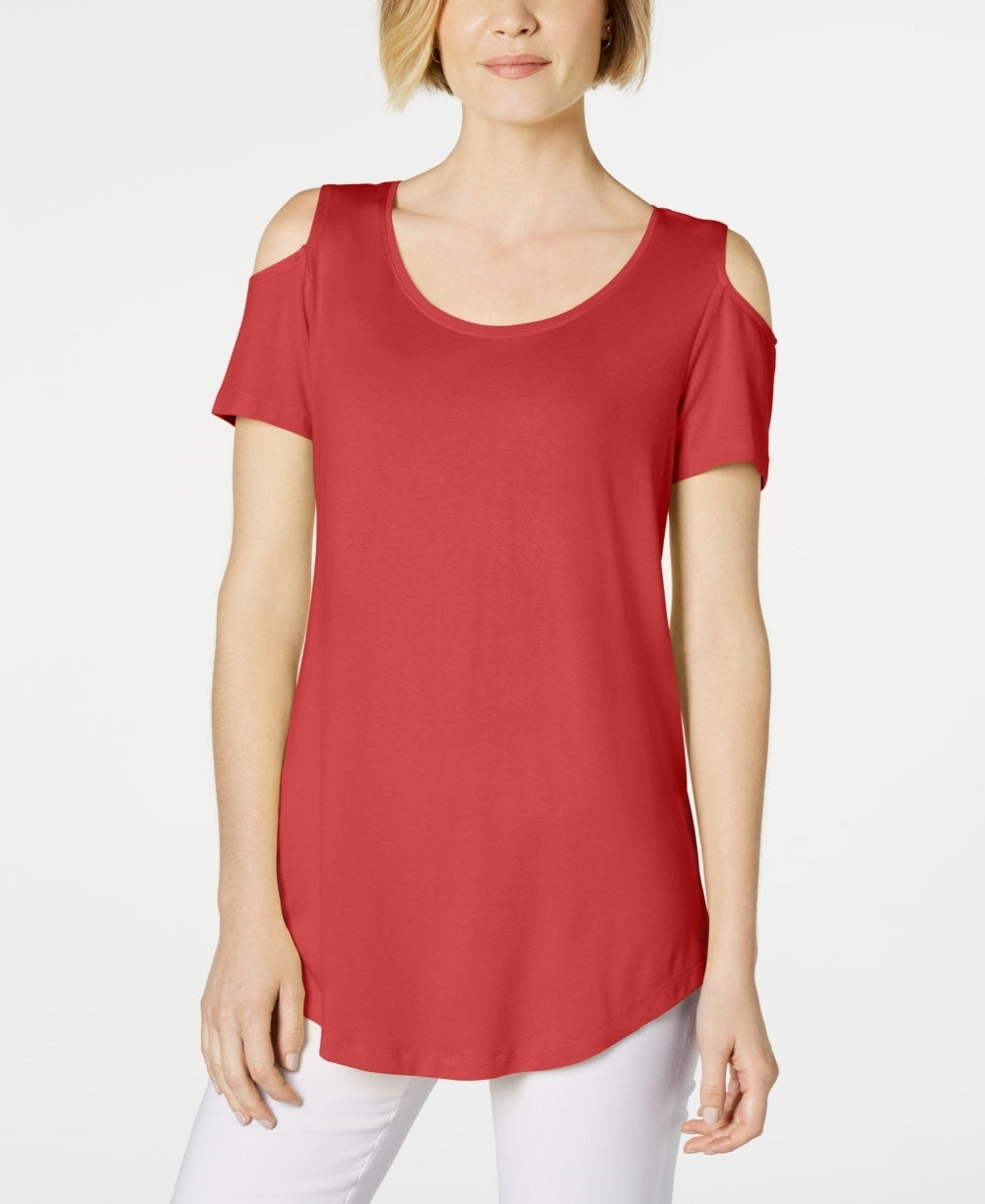 Camiseta feminina JM Collection com ombros descobertos e alças finas, vermelha, tamanho XX-G