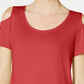 Camiseta feminina JM Collection com ombros descobertos e alças finas, vermelha, tamanho XX-G