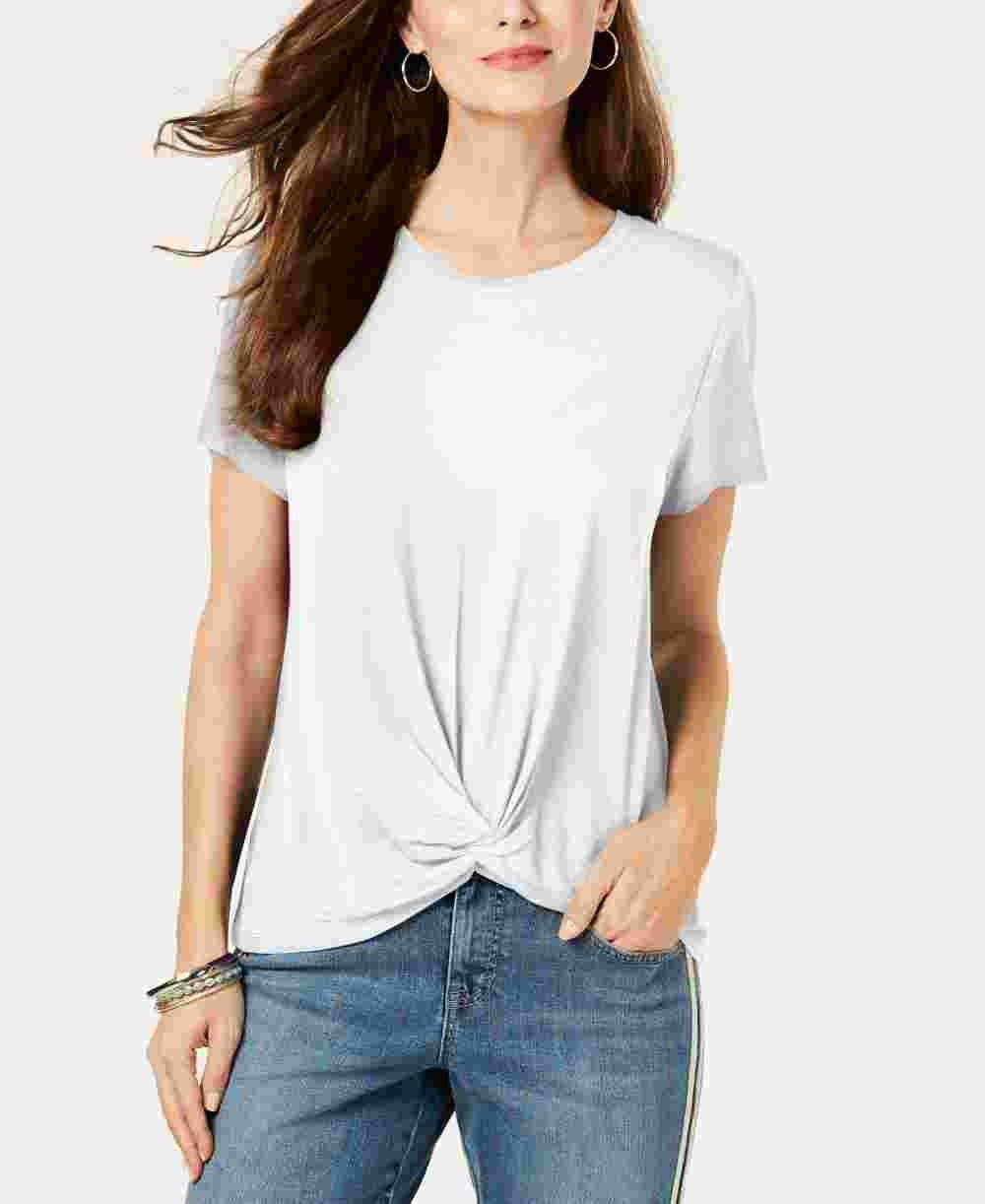 Top feminino com frente torcida estilo &amp; co, branco, tamanho extragrande