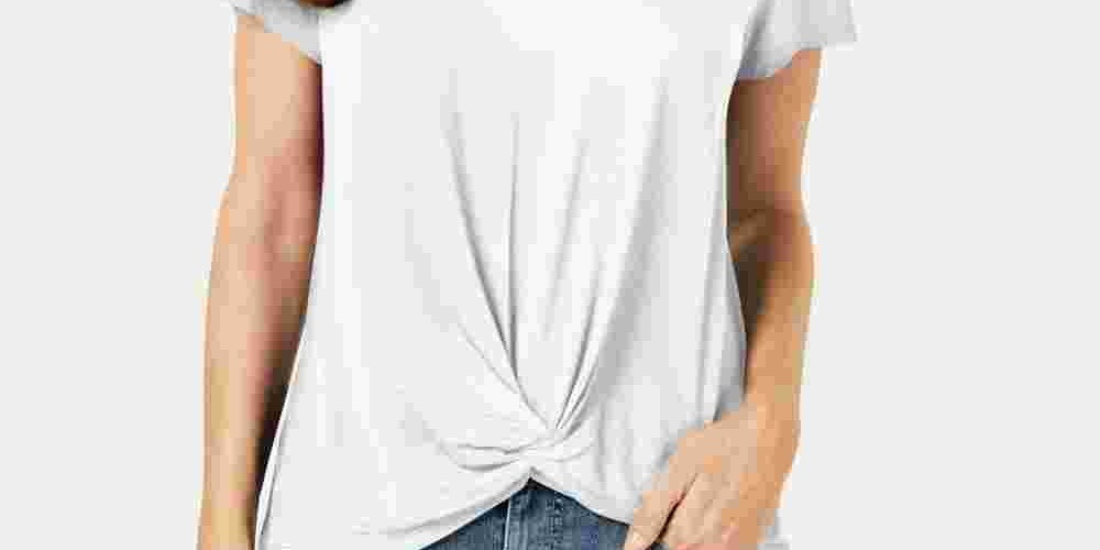 Top feminino com frente torcida estilo &amp; co, branco, tamanho extragrande