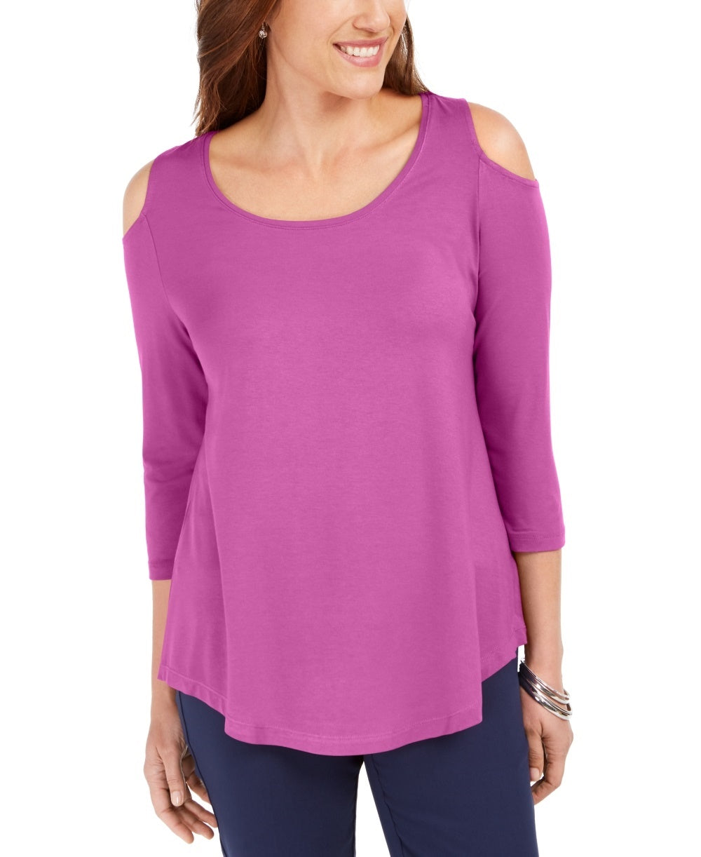 JM Collection Top feminino ombro a ombro, rosa médio, tamanho pequeno