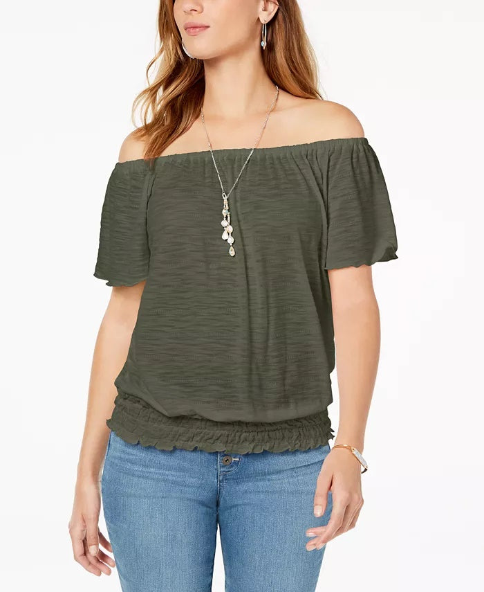 Blusa feminina conversível ombro a ombro estilo &amp; co, verde, tamanho médio