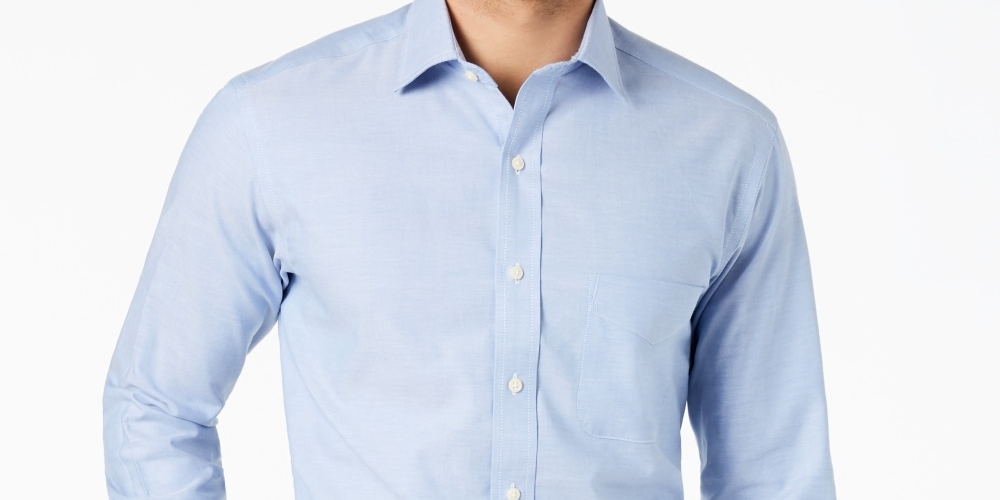 Camisa social masculina Club Room Slim Fit Pinpoint Solid Azul Tamanho 17,5X36-37