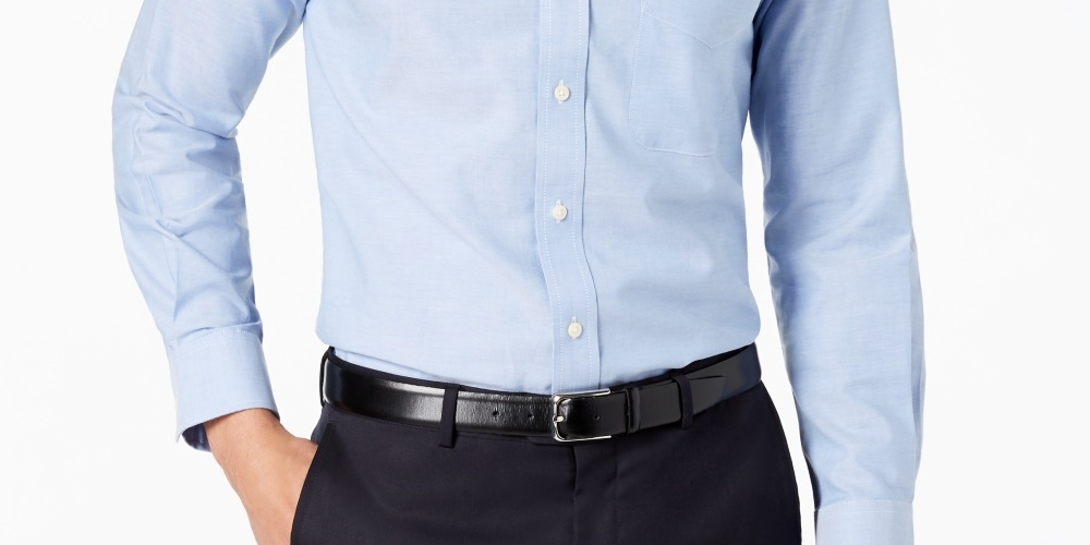 Camisa social masculina Club Room Slim Fit Pinpoint Solid Azul Tamanho 17,5X36-37