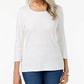 Blusa feminina Karen Scott com decote redondo, tamanho regular e branco, tamanho extragrande