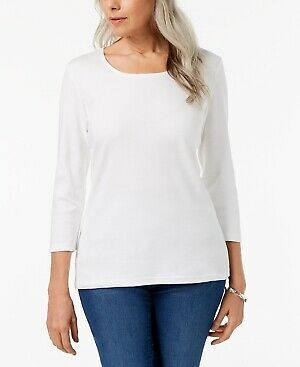 Blusa feminina Karen Scott com decote redondo, tamanho regular e branco, tamanho extragrande