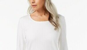Blusa feminina Karen Scott com decote redondo, tamanho regular e branco, tamanho extragrande