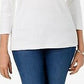 Blusa feminina Karen Scott com decote redondo, tamanho regular e branco, tamanho extragrande