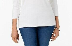 Blusa feminina Karen Scott com decote redondo, tamanho regular e branco, tamanho extragrande