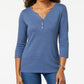 Karen Scott Top Henley de Algodão Feminino Azul Tamanho P