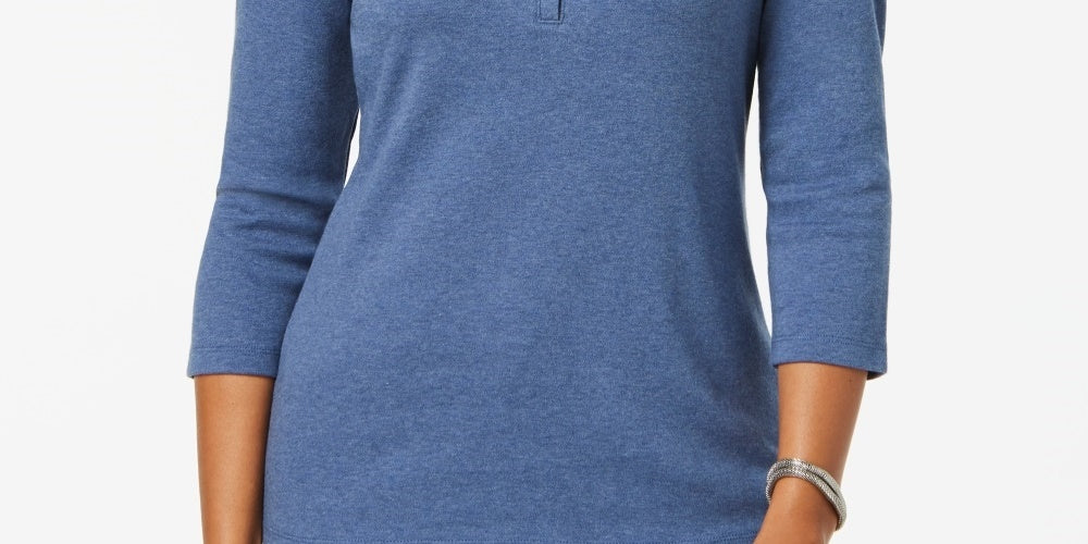 Karen Scott Top Henley de Algodão Feminino Azul Tamanho P