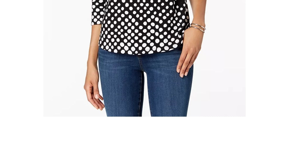 Camiseta feminina Charter Club de algodão Pima com estampa de botões e ombros, preta, tamanho X-S