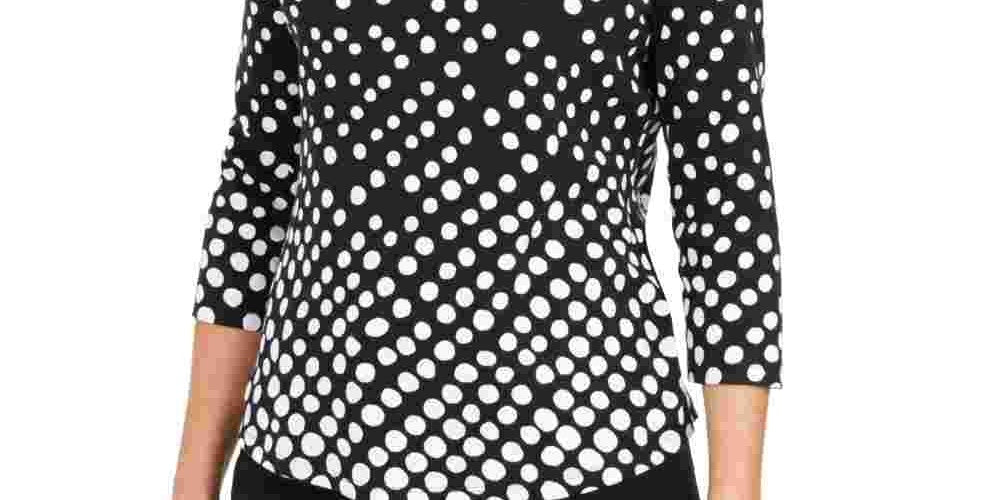 Charter Club Petite Pima Cotton Women's Top com estampa de botões e ombros, preto, tamanho pequeno