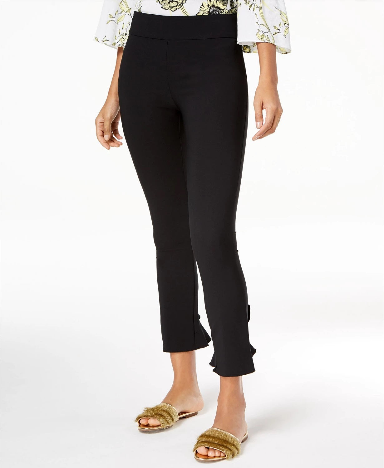 Calça skinny com babados e tornozelo feminina INC International Concepts, preta, tamanho 8