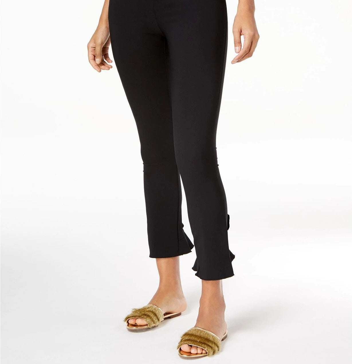 Calça skinny com babados e tornozelo feminina INC International Concepts, preta, tamanho 8