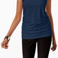 Blusa regata feminina Alfani com decote redondo e franzido, azul escuro, tamanho médio