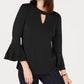 Top feminino Charter Club com manga sino e decote em V, preto, tamanho XX-G