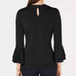 Top feminino Charter Club com manga sino e decote em V, preto, tamanho XX-G