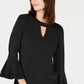 Top feminino Charter Club com manga sino e decote em V, preto, tamanho XX-G
