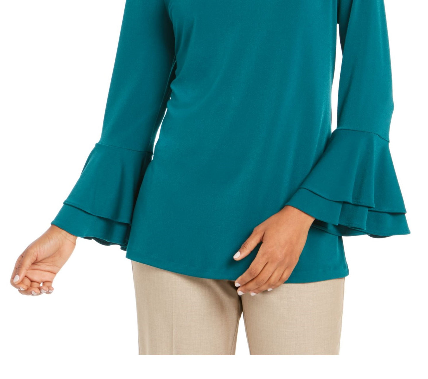 Blusa feminina Charter Club com manga sino e decote em V, verde, tamanho grande