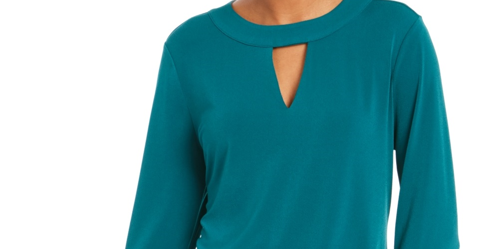 Blusa feminina Charter Club com manga sino e decote em V, verde, tamanho P