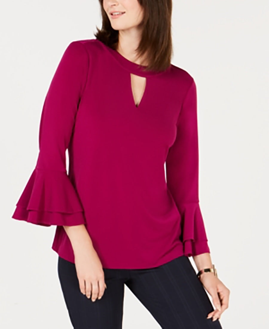 Charter Club Blusa Feminina Manga Sino com Decote em V Roxo Tamanho X-G