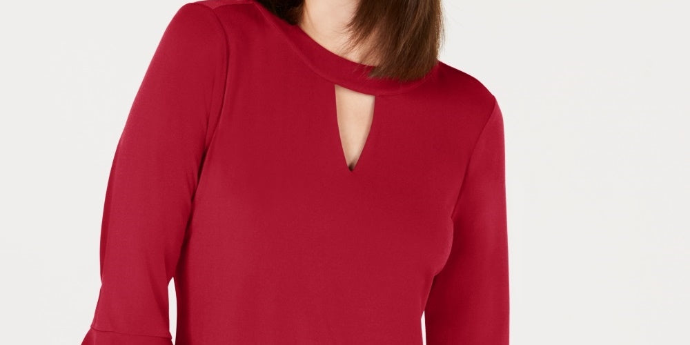 Charter Club Blusa Feminina com Manga Sino e Decote em V Vermelho Tamanho XX-G